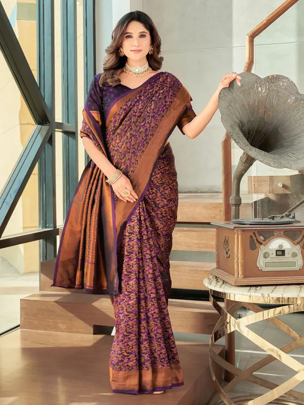 Purple_Brown_Banarasi_Satin_Jacquard_Zari_Woven_Saree_For_Women_|_With_Blouse_Piece