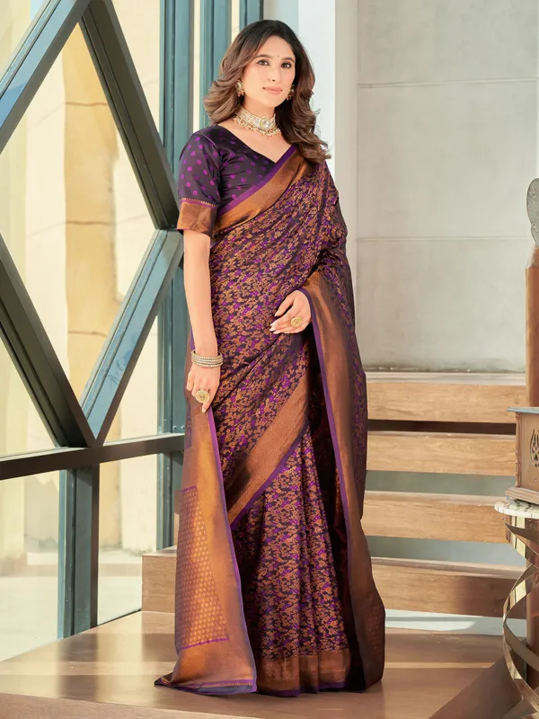 Purple_Brown_Banarasi_Satin_Jacquard_Zari_Woven_Saree_For_Women_|_With_Blouse_Piece