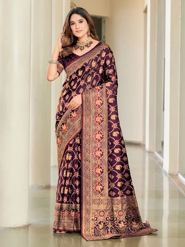 Purple_Banarasi_Satin_Silk_Jacquard_Zari_Work_Saree_For_Women_|_With_Blouse_Piece