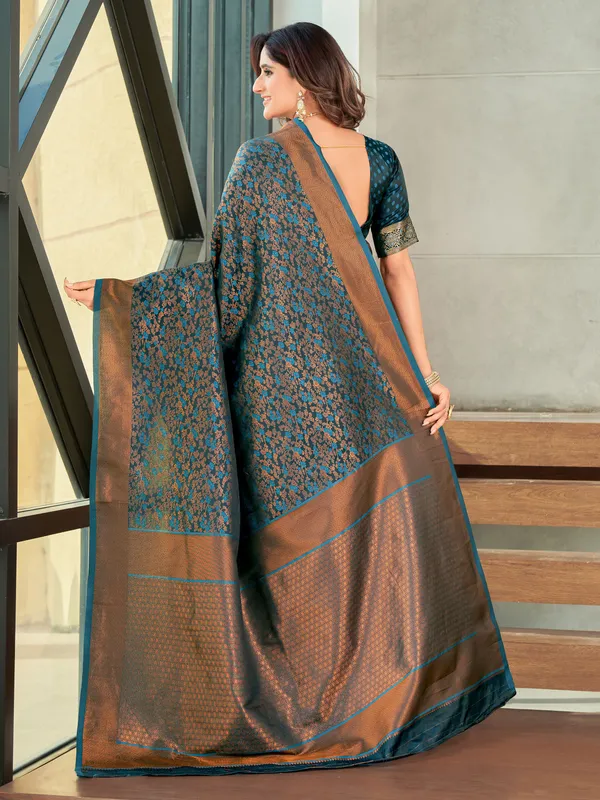 Light_Blue_Satin_Woven_Banarasi_Jacquard_Saree_For_Women_|_With_Blouse_Piece
