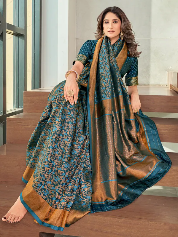 Light_Blue_Satin_Woven_Banarasi_Jacquard_Saree_For_Women_|_With_Blouse_Piece