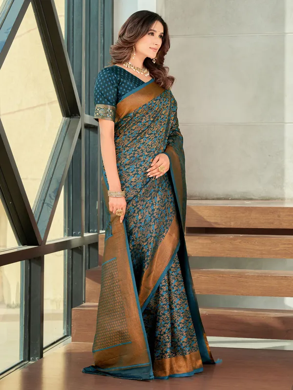 Light_Blue_Satin_Woven_Banarasi_Jacquard_Saree_For_Women_|_With_Blouse_Piece