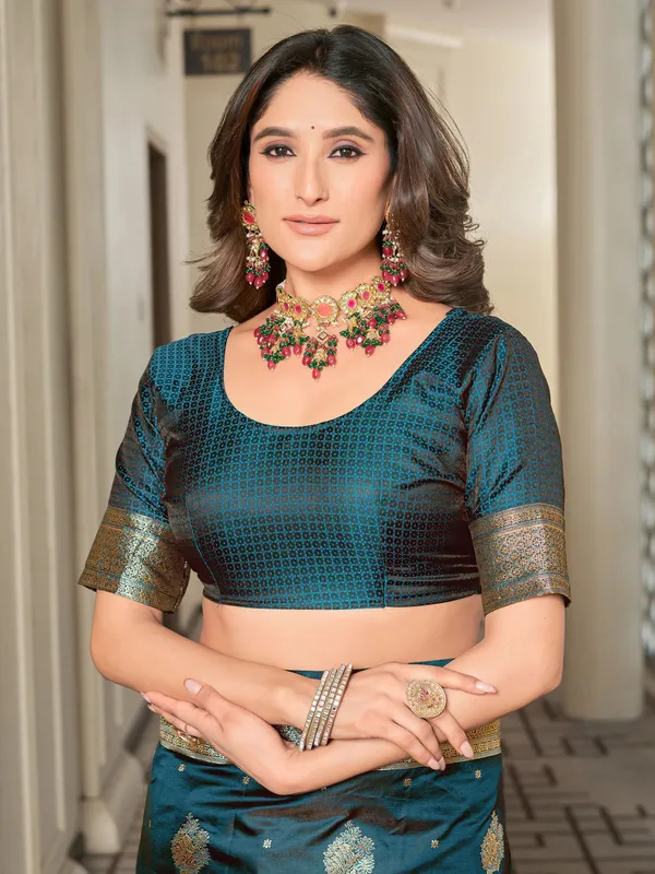 Dark_Blue_Banarasi_Satin_Silk_Jacquard_Zari_Work_Saree_For_Women_|_With_Blouse_Piece