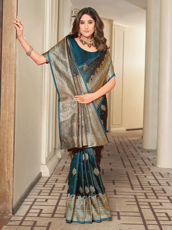 Dark_Blue_Banarasi_Satin_Silk_Jacquard_Zari_Work_Saree_For_Women_|_With_Blouse_Piece
