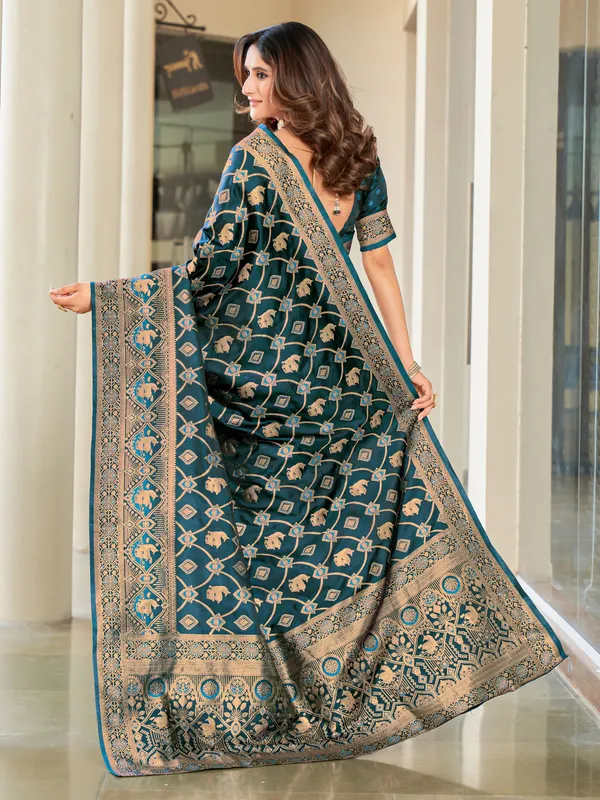 Light_Blue_Satin_Jacquard_Zari_Woven_Banarasi_Saree_For_Women_|_With_Blouse_Piece