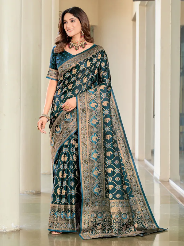 Light_Blue_Satin_Jacquard_Zari_Woven_Banarasi_Saree_For_Women_|_With_Blouse_Piece