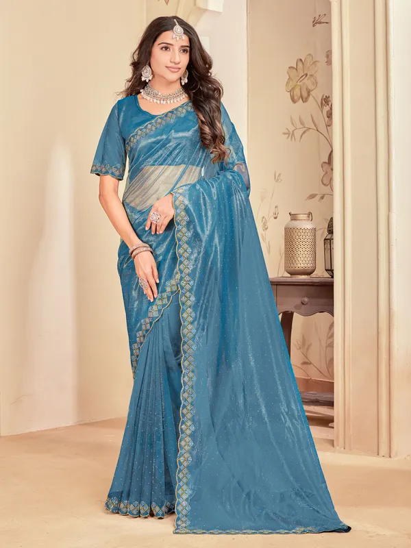 Light_Blue_Net_Swarovski_Embellished_Saree_For_Women_|_With_Blouse_Piece