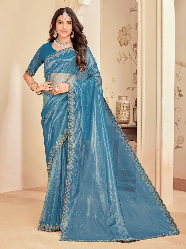 Light_Blue_Net_Swarovski_Embellished_Saree_For_Women_|_With_Blouse_Piece