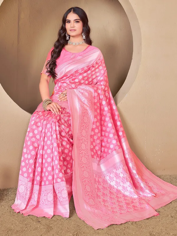 Pink_Banarasi_Silk_Blend_Jacquard_Woven_Saree_For_Women_|_With_Blouse_Piece