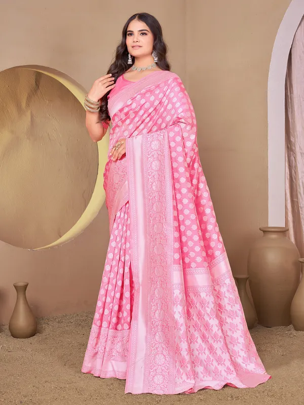 Pink_Banarasi_Silk_Blend_Jacquard_Woven_Saree_For_Women_|_With_Blouse_Piece