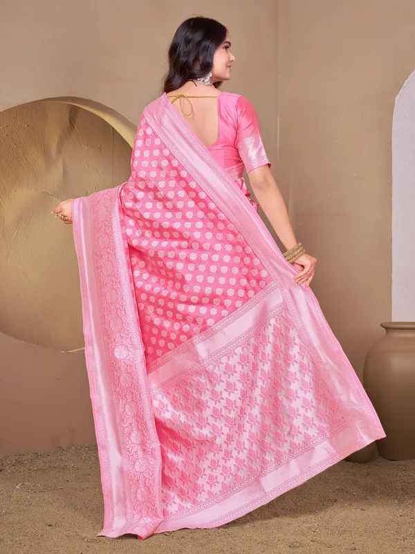 Pink_Banarasi_Silk_Blend_Jacquard_Woven_Saree_For_Women_|_With_Blouse_Piece