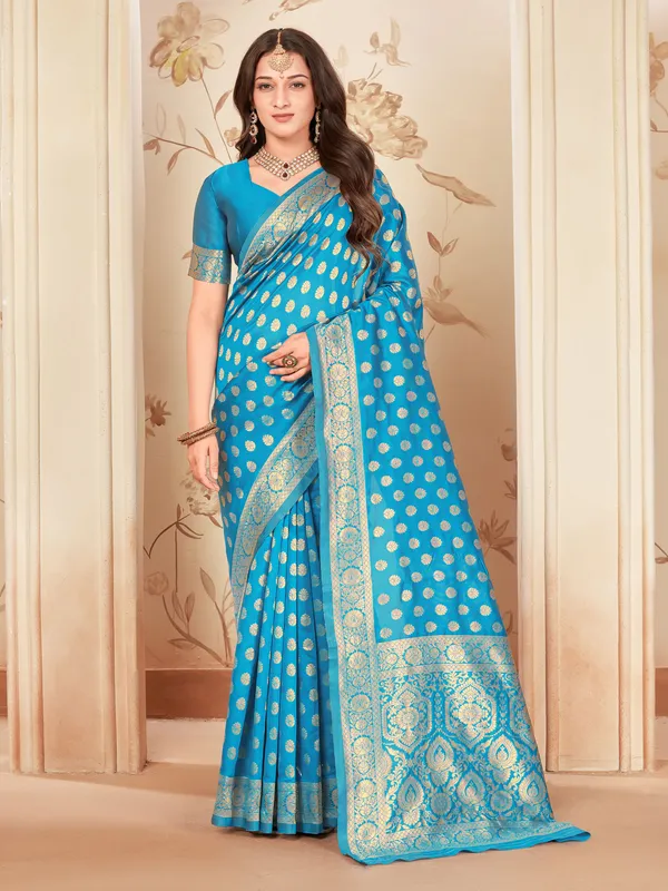 Light_Blue_Georgette_Woven_Kanjivaram_Saree_For_Women_|_With_Blouse_Piece