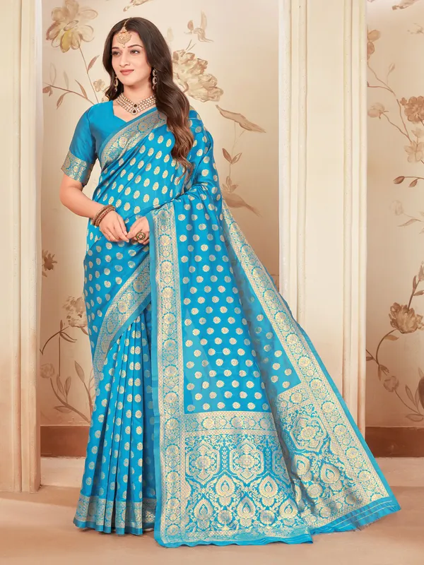 Light_Blue_Georgette_Woven_Kanjivaram_Saree_For_Women_|_With_Blouse_Piece