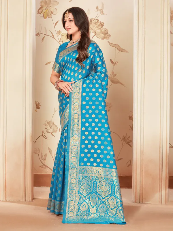 Light_Blue_Georgette_Woven_Kanjivaram_Saree_For_Women_|_With_Blouse_Piece