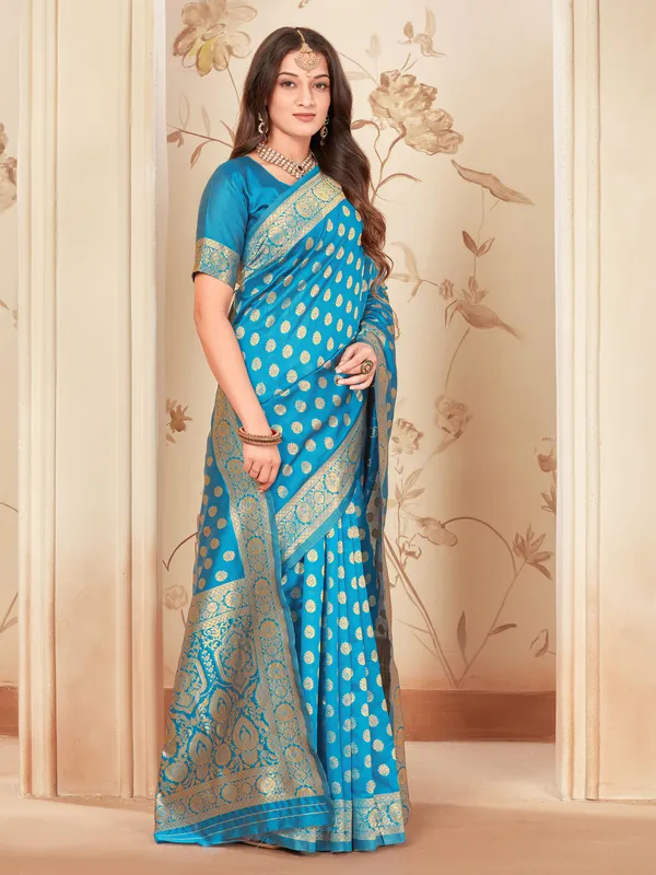 Light_Blue_Georgette_Woven_Kanjivaram_Saree_For_Women_|_With_Blouse_Piece