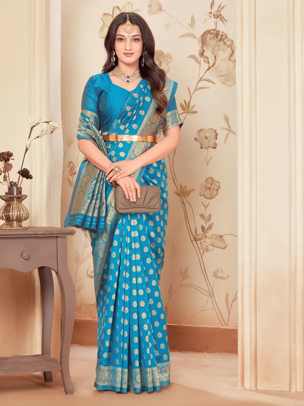 Light_Blue_Georgette_Woven_Kanjivaram_Saree_For_Women_|_With_Blouse_Piece