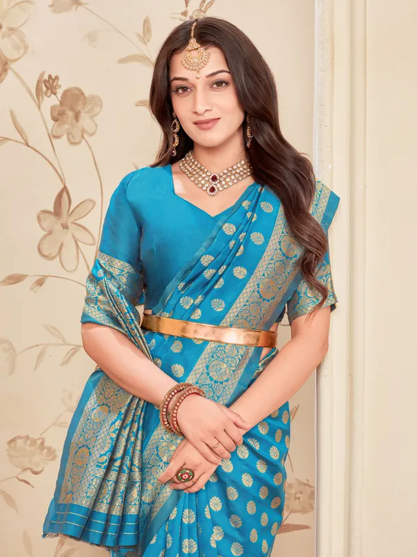 Light_Blue_Georgette_Woven_Kanjivaram_Saree_For_Women_|_With_Blouse_Piece