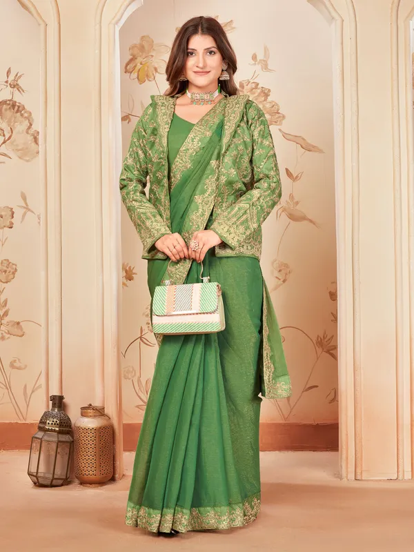 Light_Green_Georgette_Embroidered_Ready_To_Wear_Saree_For_Women_|_With_Blouse_Piece