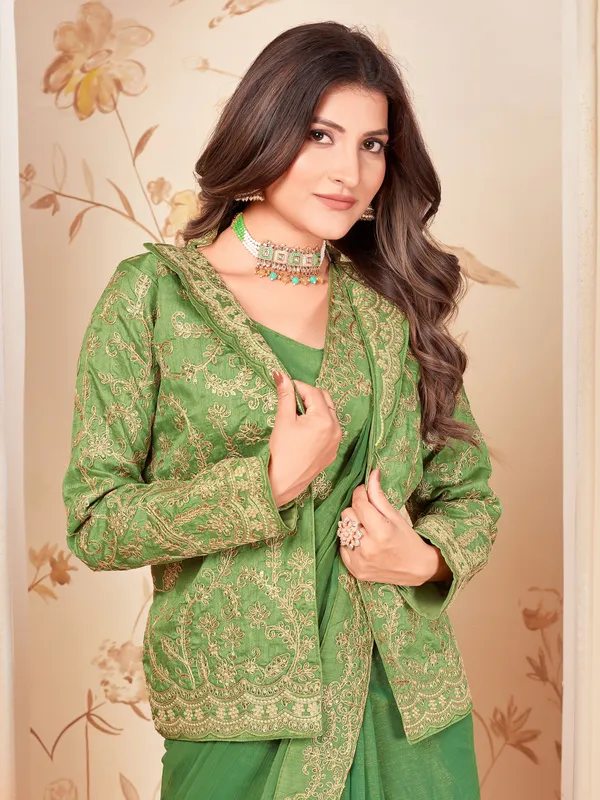 Light_Green_Georgette_Embroidered_Ready_To_Wear_Saree_For_Women_|_With_Blouse_Piece