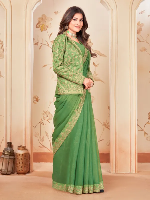 Light_Green_Georgette_Embroidered_Ready_To_Wear_Saree_For_Women_|_With_Blouse_Piece