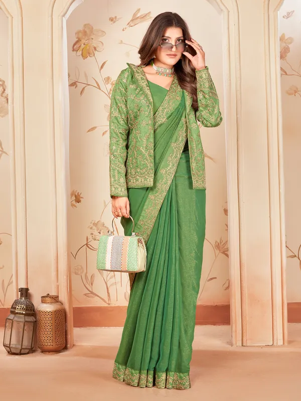 Light_Green_Georgette_Embroidered_Ready_To_Wear_Saree_For_Women_|_With_Blouse_Piece
