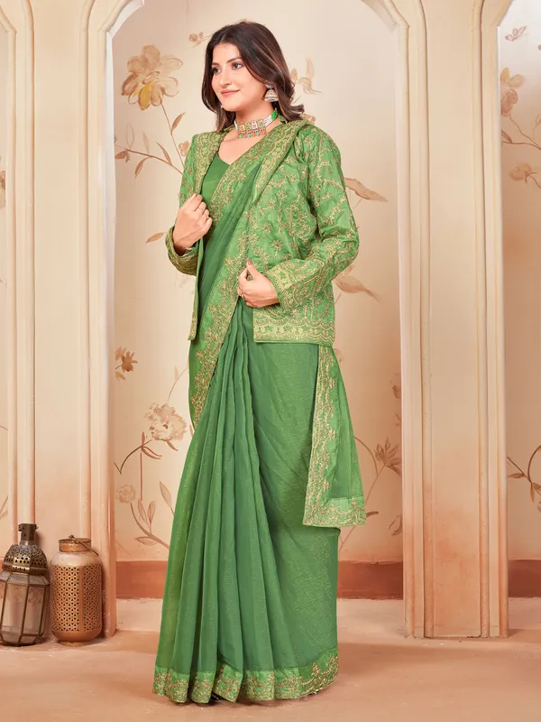 Light_Green_Georgette_Embroidered_Ready_To_Wear_Saree_For_Women_|_With_Blouse_Piece