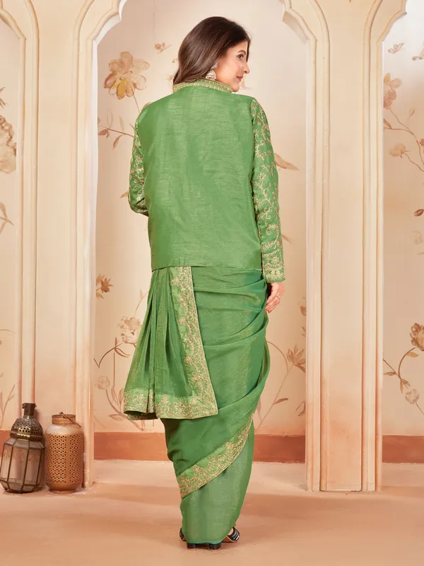 Light_Green_Georgette_Embroidered_Ready_To_Wear_Saree_For_Women_|_With_Blouse_Piece