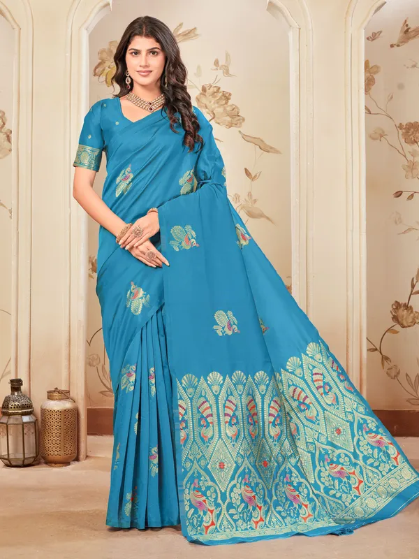 Light_Blue_Georgette_Kanjivaram_Woven_Saree_For_Women_|_With_Blouse_Piece