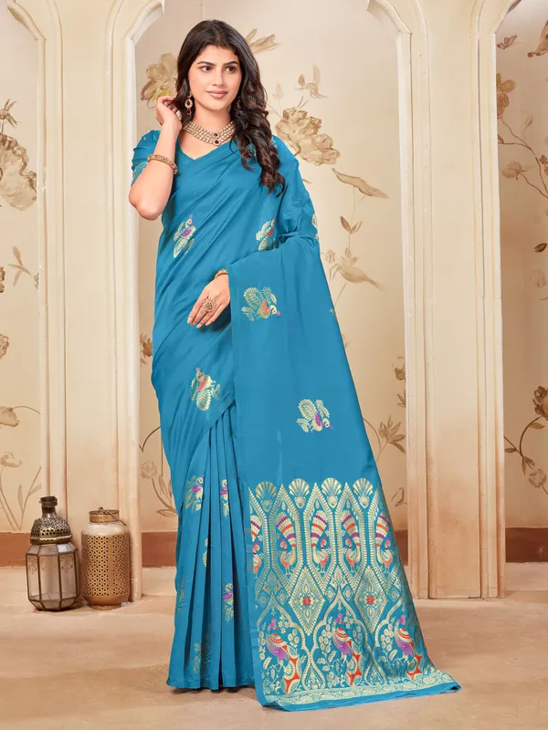Light_Blue_Georgette_Kanjivaram_Woven_Saree_For_Women_|_With_Blouse_Piece
