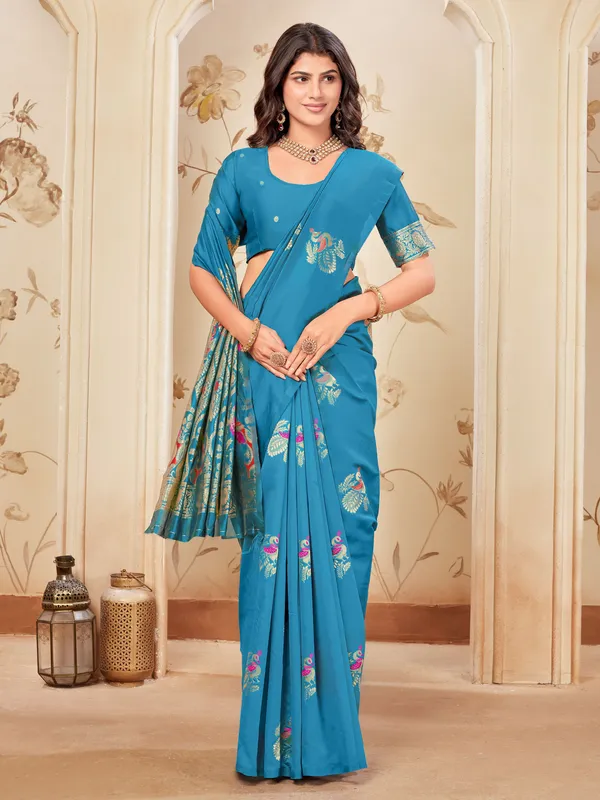 Light_Blue_Georgette_Kanjivaram_Woven_Saree_For_Women_|_With_Blouse_Piece