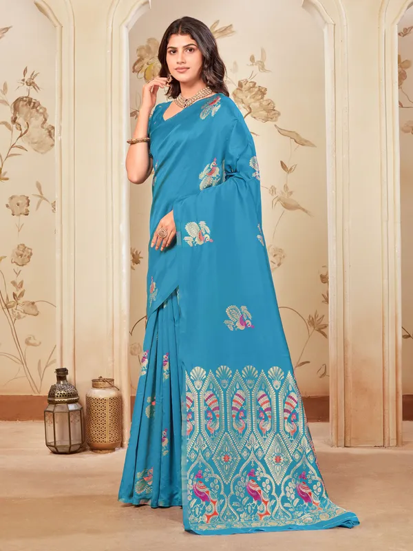 Light_Blue_Georgette_Kanjivaram_Woven_Saree_For_Women_|_With_Blouse_Piece