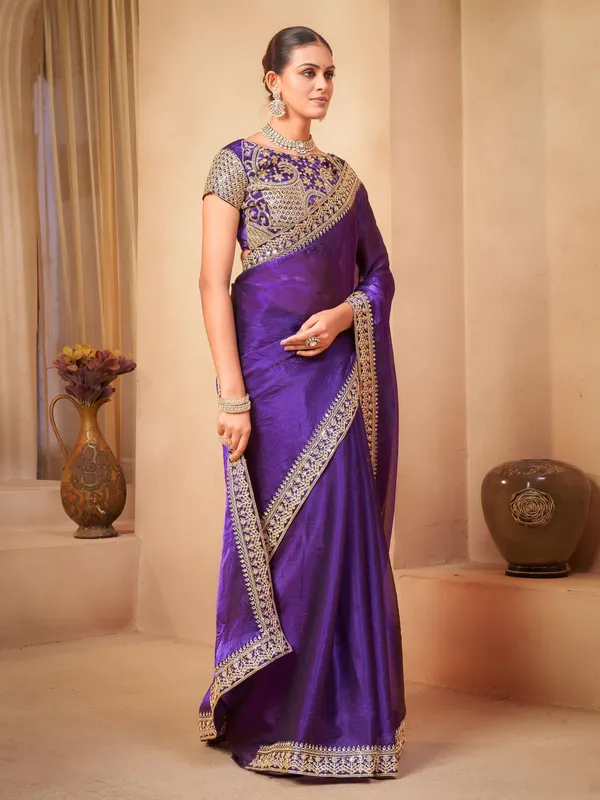 Purple_Organza_Sequin_Dori_Embroidered_Lace_Border_Saree_For_Women_|_With_Blouse_Piece