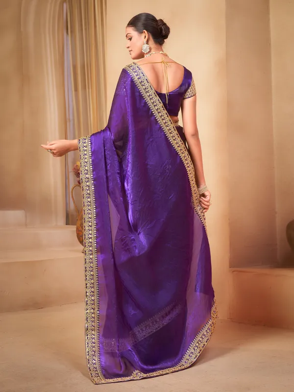 Purple_Organza_Sequin_Dori_Embroidered_Lace_Border_Saree_For_Women_|_With_Blouse_Piece