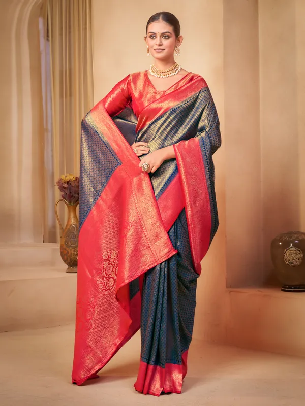 Blue_Red_Kanjivaram_Pure_Silk_Jacquard_Zari_Woven_Saree_For_Women_|_With_Blouse_Piece
