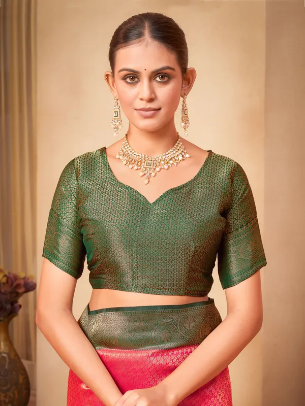 Pink_Green_Georgette_Kanjivaram_Jacquard_Woven_Zari_Saree_For_Women_|_With_Blouse_Piece