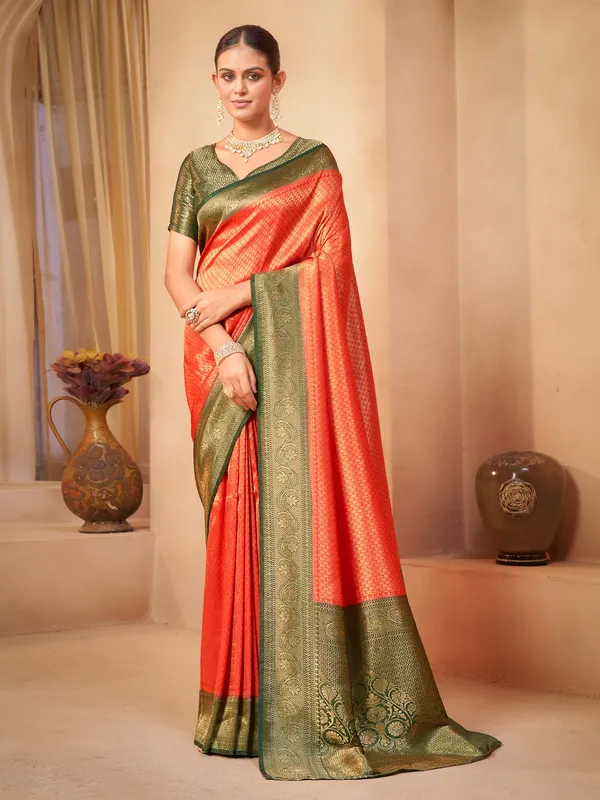 Red_Georgette_Woven_Kanjivaram_Jacquard_Saree_For_Women_|_With_Blouse_Piece