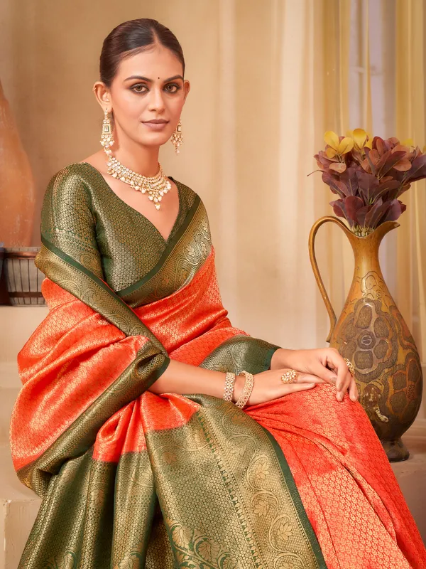 Red_Georgette_Woven_Kanjivaram_Jacquard_Saree_For_Women_|_With_Blouse_Piece