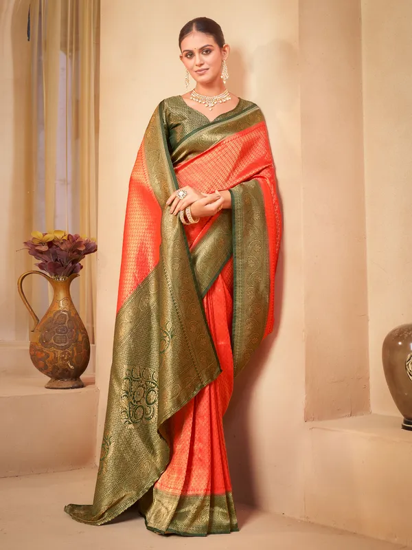 Red_Georgette_Woven_Kanjivaram_Jacquard_Saree_For_Women_|_With_Blouse_Piece