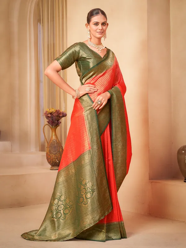 Red_Georgette_Woven_Kanjivaram_Jacquard_Saree_For_Women_|_With_Blouse_Piece
