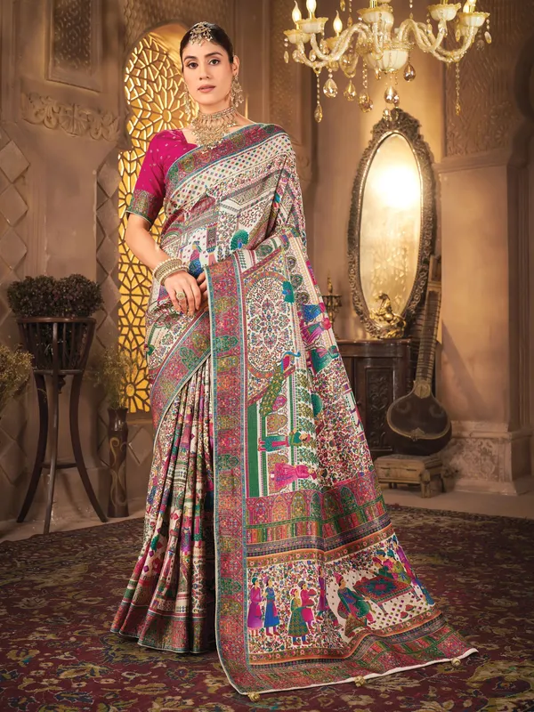 Beige_Madhubani_Pure_Silk_Woven_Saree_For_Women_|_With_Blouse_Piece