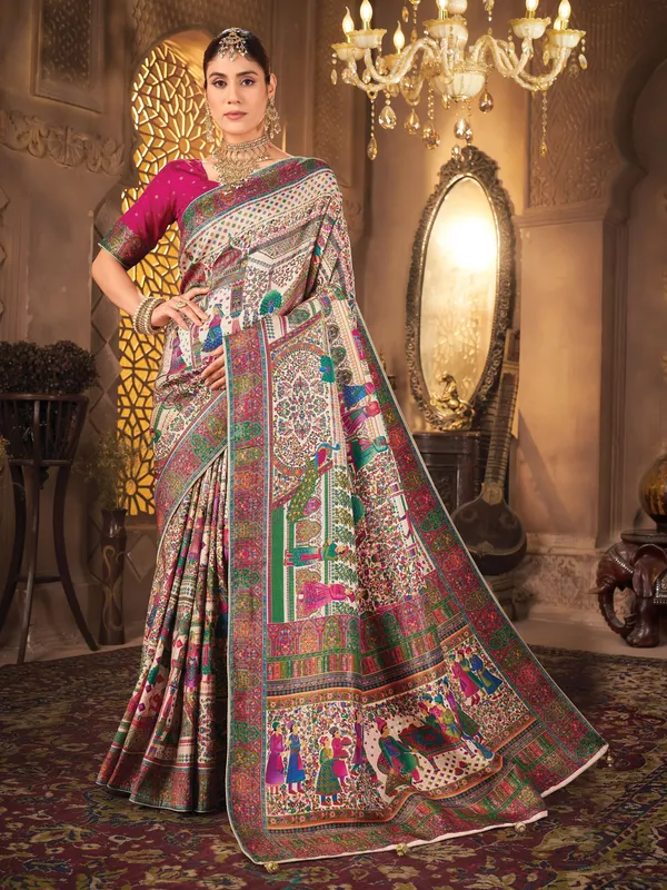 Beige_Madhubani_Pure_Silk_Woven_Saree_For_Women_|_With_Blouse_Piece