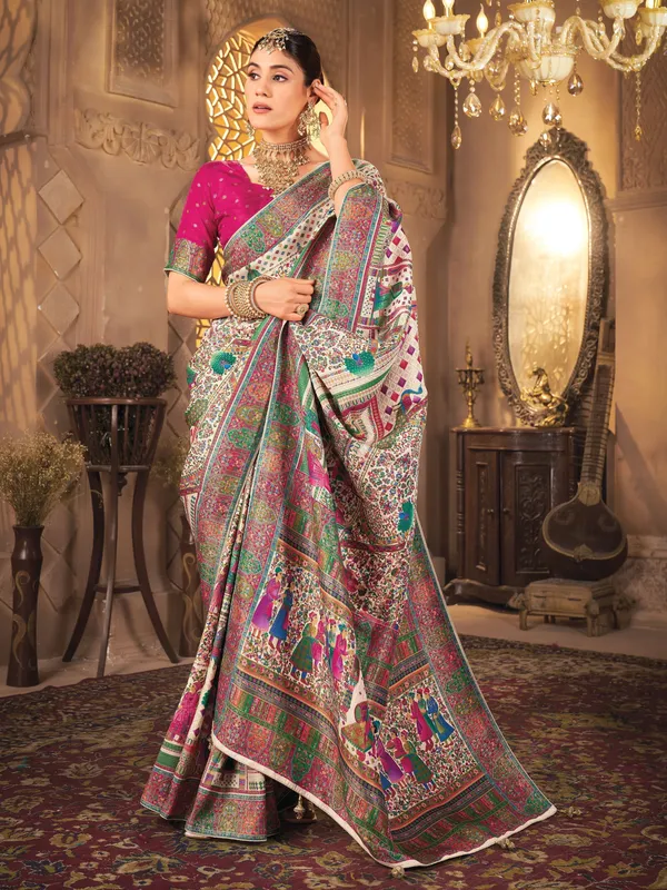 Beige_Madhubani_Pure_Silk_Woven_Saree_For_Women_|_With_Blouse_Piece