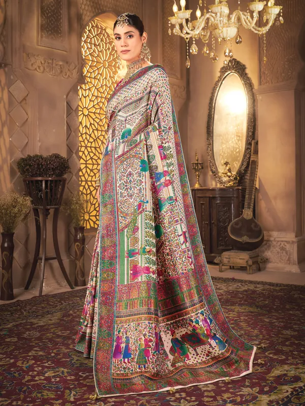 Beige_Madhubani_Pure_Silk_Woven_Saree_For_Women_|_With_Blouse_Piece