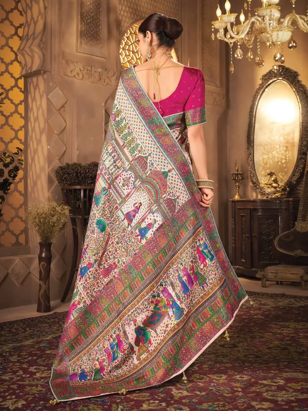 Beige_Madhubani_Pure_Silk_Woven_Saree_For_Women_|_With_Blouse_Piece