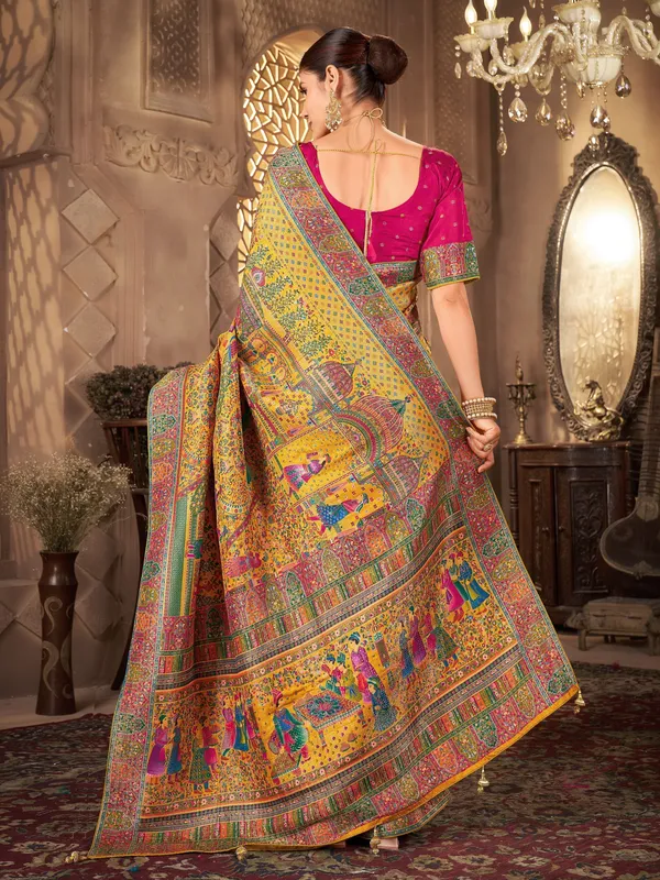 Beige_Madhubani_Pure_Silk_Jacquard_Digital_Print_Saree_For_Women_|_With_Blouse_Piece