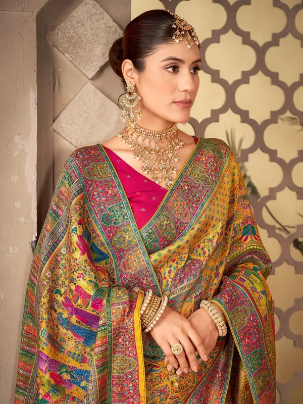 Beige_Madhubani_Pure_Silk_Jacquard_Digital_Print_Saree_For_Women_|_With_Blouse_Piece