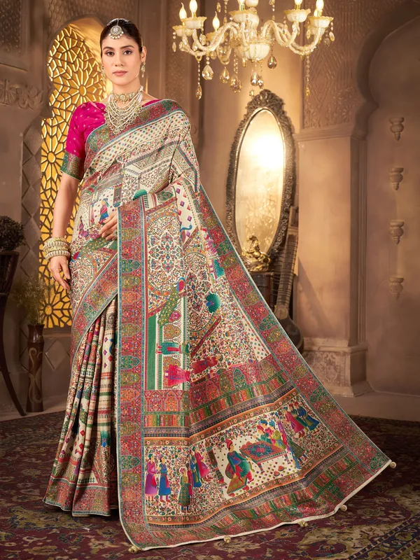 Sariya_Light_Green_Madhubani_Pure_Silk_Jacquard_Saree_For_Women_|_With_Blouse_Piece