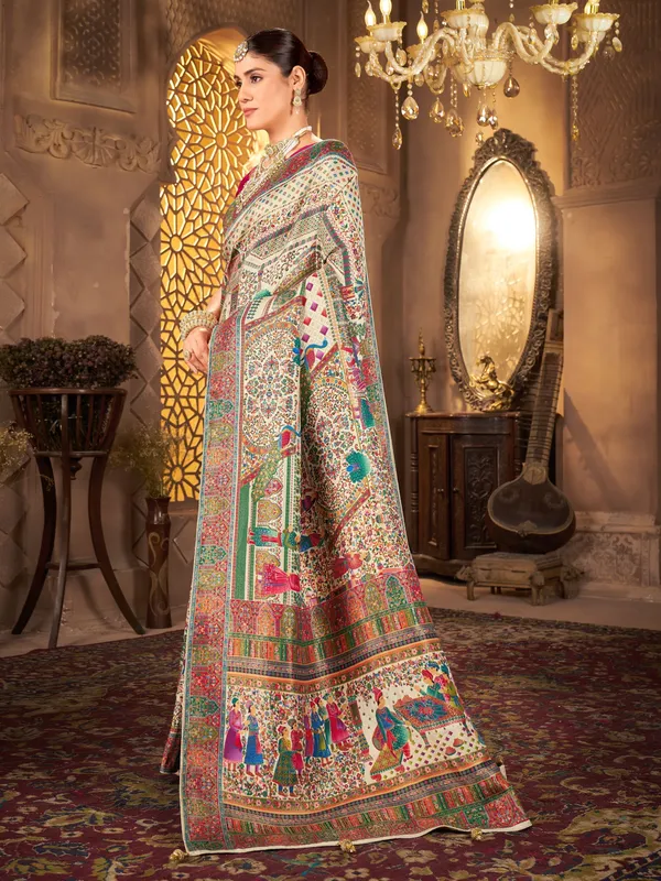Sariya_Light_Green_Madhubani_Pure_Silk_Jacquard_Saree_For_Women_|_With_Blouse_Piece