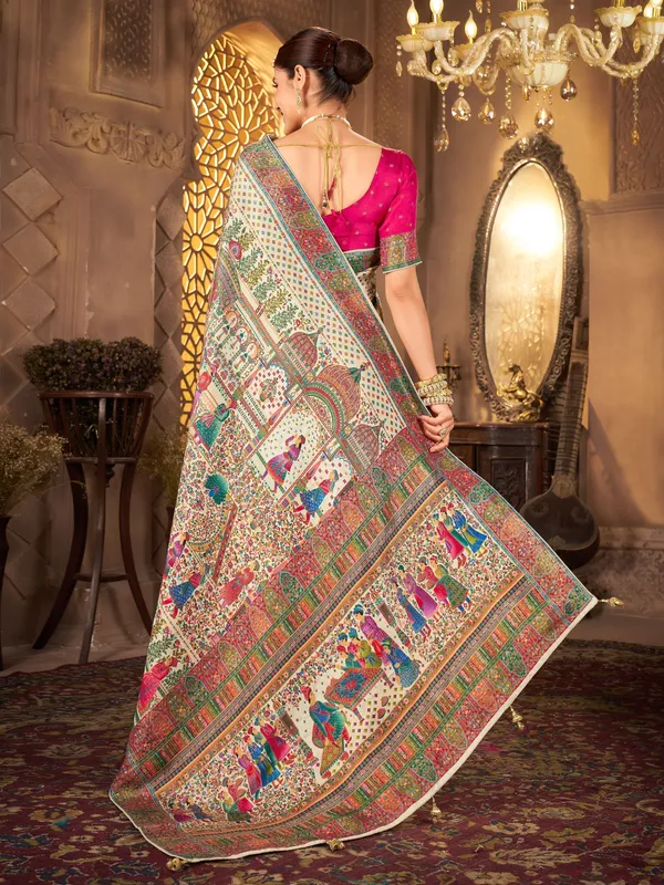 Sariya_Light_Green_Madhubani_Pure_Silk_Jacquard_Saree_For_Women_|_With_Blouse_Piece