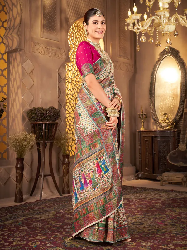 Sariya_Light_Green_Madhubani_Pure_Silk_Jacquard_Saree_For_Women_|_With_Blouse_Piece